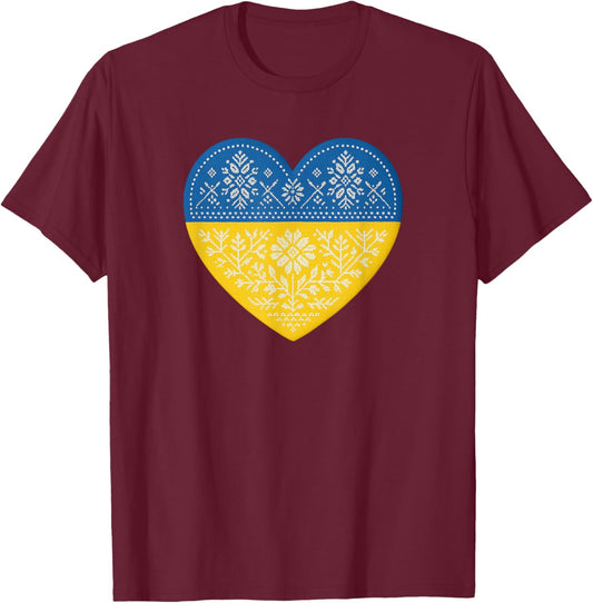 Ukrainian Heart Vyshyvanka T-Shirt - T-Shirt | Maroon