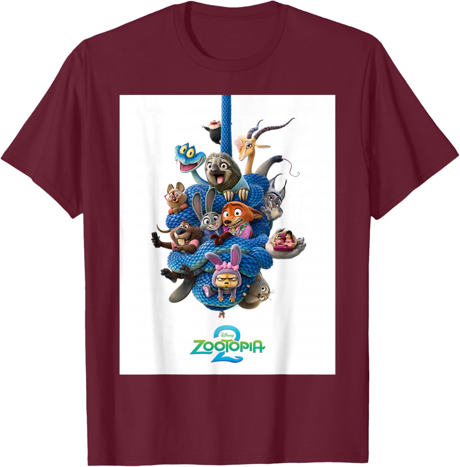 Disney Zootopia 2 Gary De'Snake Tangle Official Poster Art T-Shirt - T-Shirt | Maroon