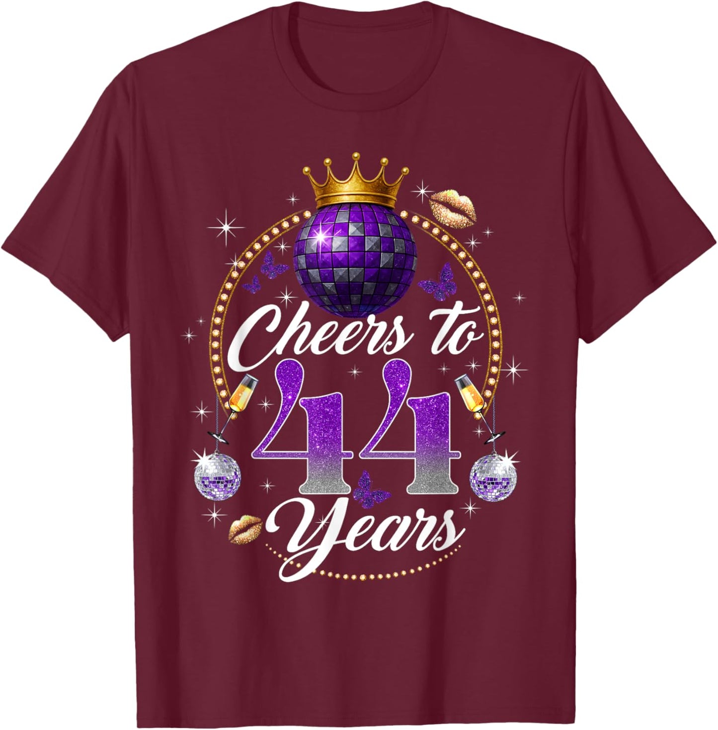 Cheers to 44 Years Old Wedding Anniversary 44th Birthday T-Shirt - T-Shirt | Maroon