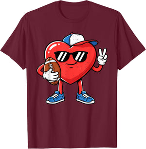 Heart Play Football Valentines Day for Teens Boys Girls Kids T-Shirt - T-Shirt | Maroon