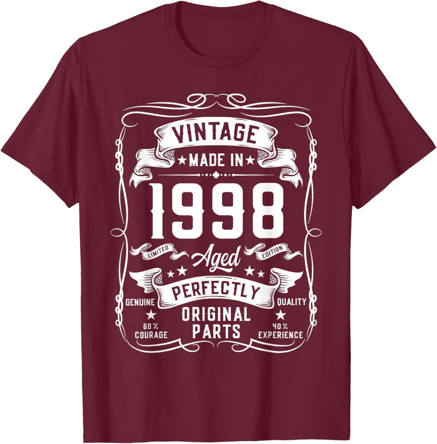 Vintage 1998 28yr 28th Birthday Gifts 28 Years Old T-Shirt - T-Shirt | Maroon