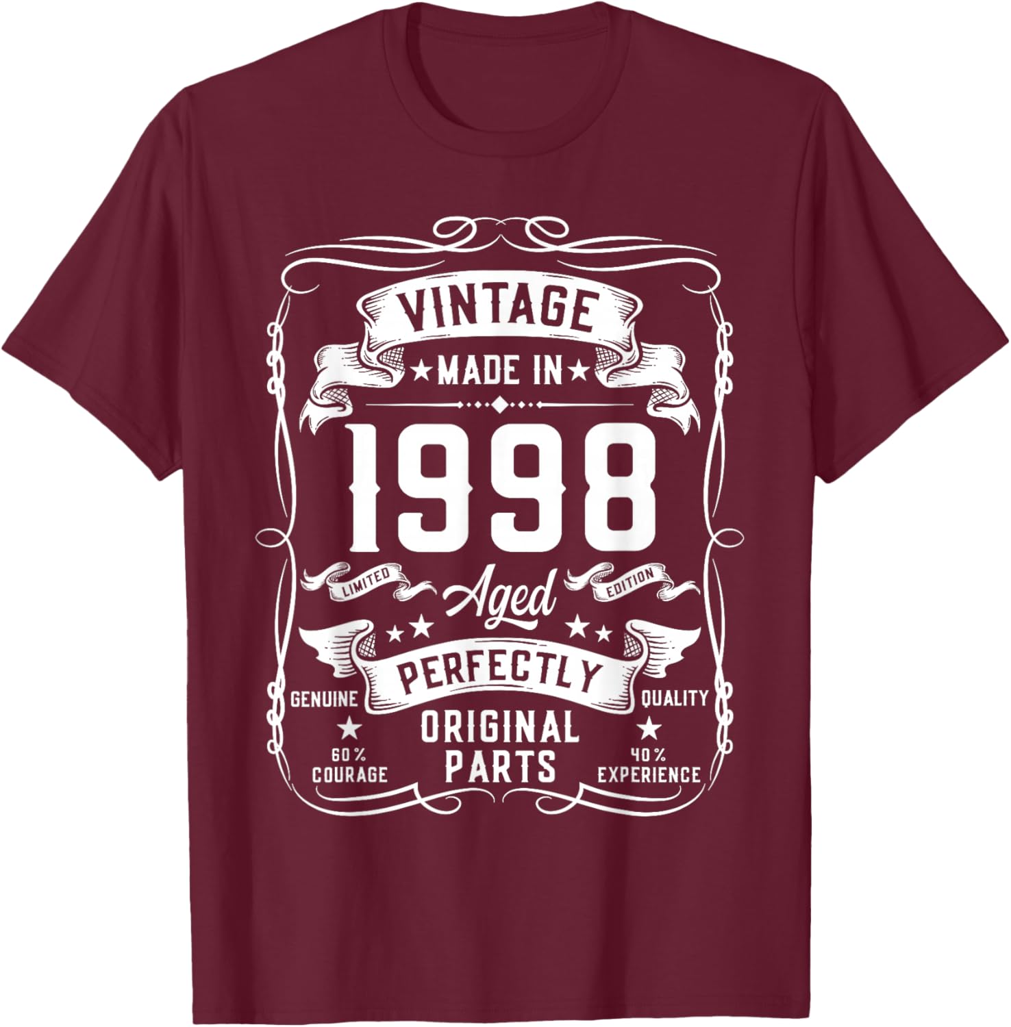 Vintage 1998 28yr 28th Birthday Gifts 28 Years Old T-Shirt - T-Shirt | Maroon