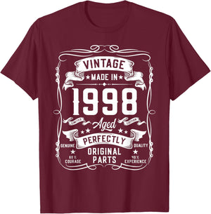 Vintage 1998 28yr 28th Birthday Gifts 28 Years Old T-Shirt - T-Shirt | Maroon