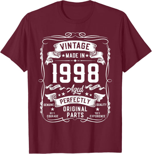 Vintage 1998 28yr 28th Birthday Gifts 28 Years Old T-Shirt - T-Shirt | Maroon