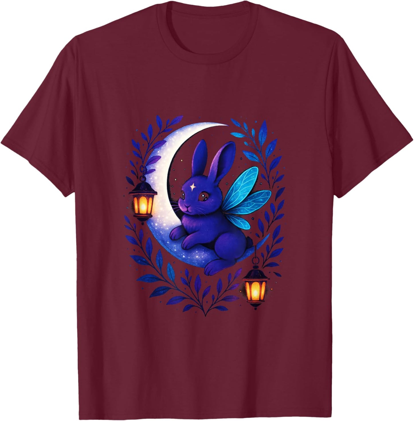 Mystic Bunny on Moon - Kawaii Pastel Goth Art T-Shirt - T-Shirt | Maroon