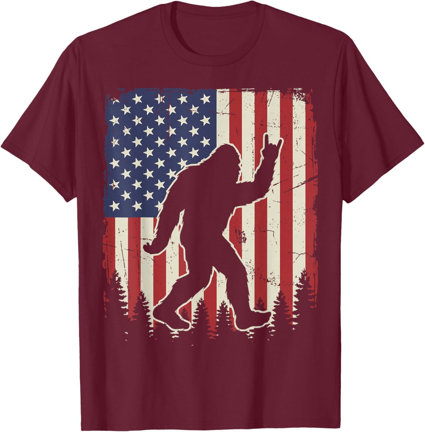 Bigfoot USA Flag T-Shirt - T-Shirt | Maroon