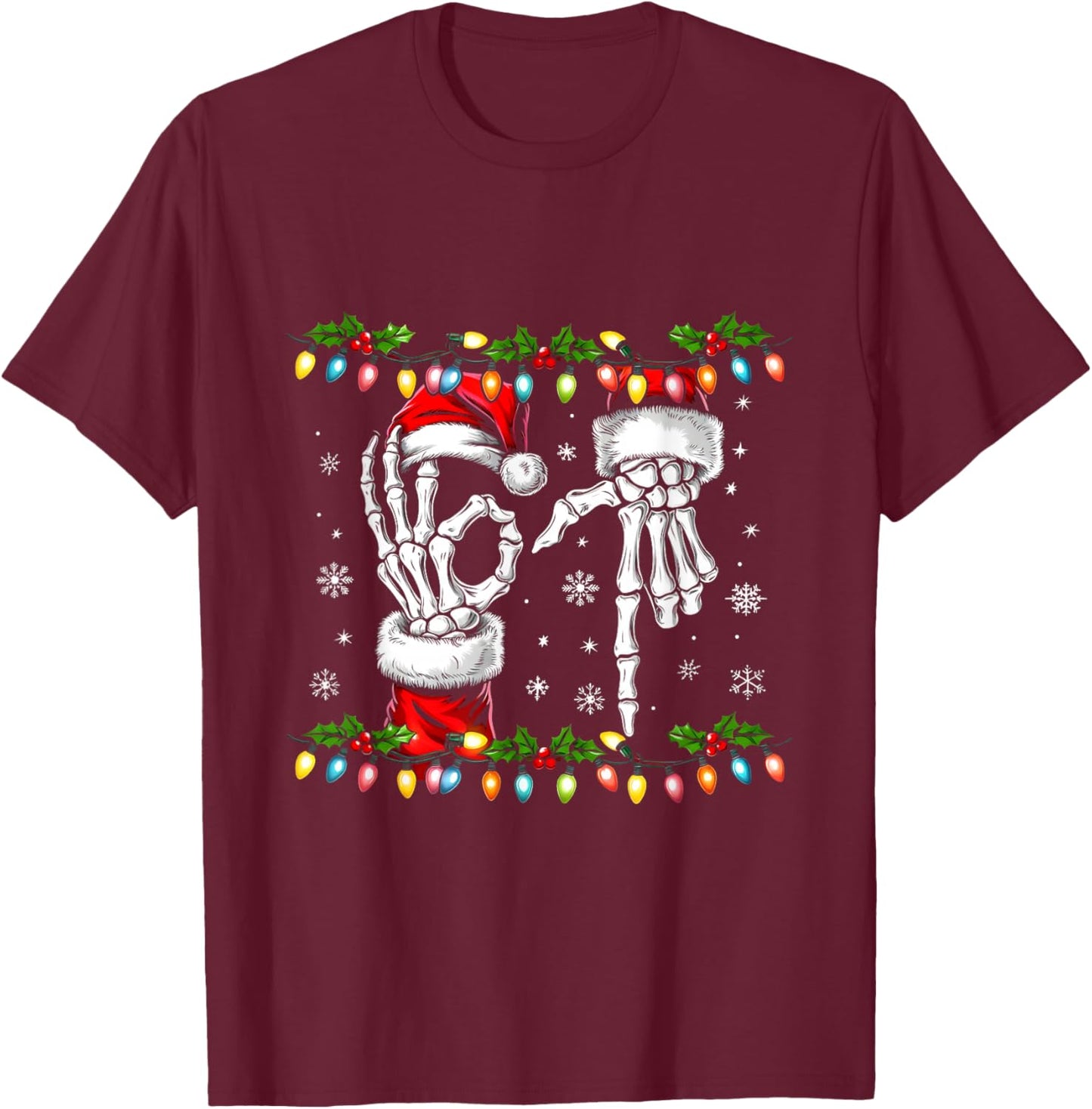 Funny Christmas Six Seven Viral Meme Trendy 6 7 Couples T-Shirt - T-Shirt | Maroon