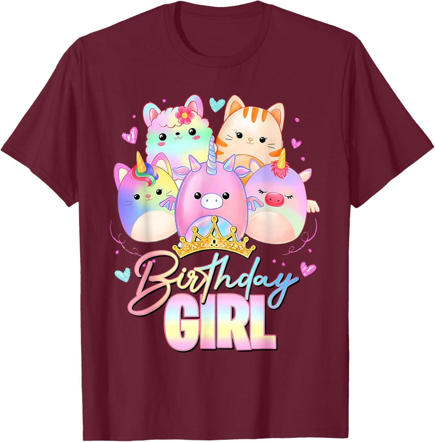 Cute Birthday Girl Squish Squad Funny Birthday Party Costume T-Shirt - T-Shirt | Maroon