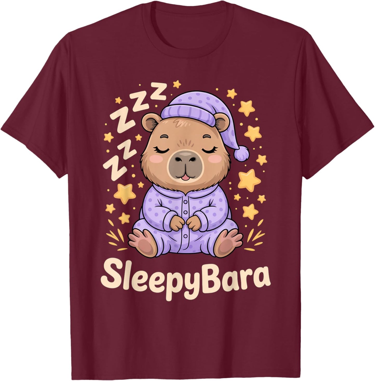 Sleepybara Capybara Pajamas Zzz Bedtime Night Cute Kawaii T-Shirt - T-Shirt | Maroon