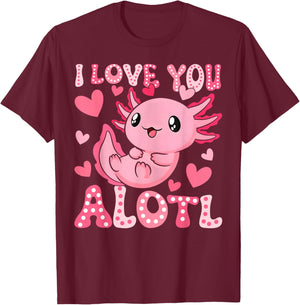 Cute I Love You Axolotl Valentine Day Women Girls Kids T-Shirt - T-Shirt | Maroon