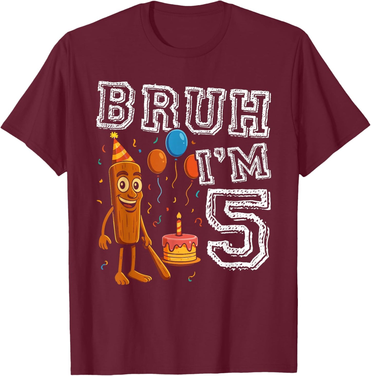 Italian Brainrot Bruh I'm 5 Age 5th Kids Boys Girls T-Shirt - T-Shirt | Maroon