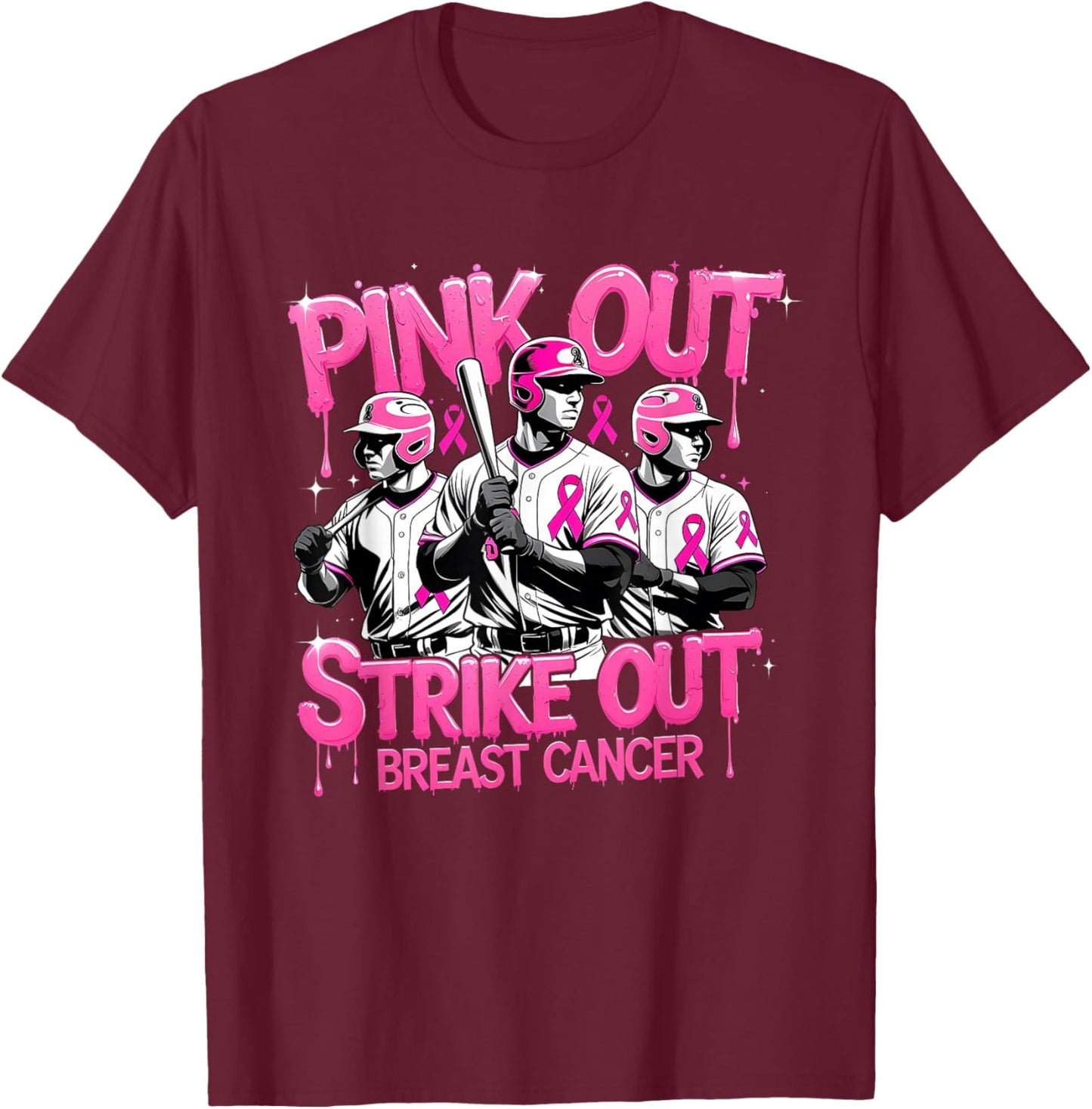 Pink Out Strike Baseball Breast Cancer Awareness T-Shirt - T-Shirt | Maroon