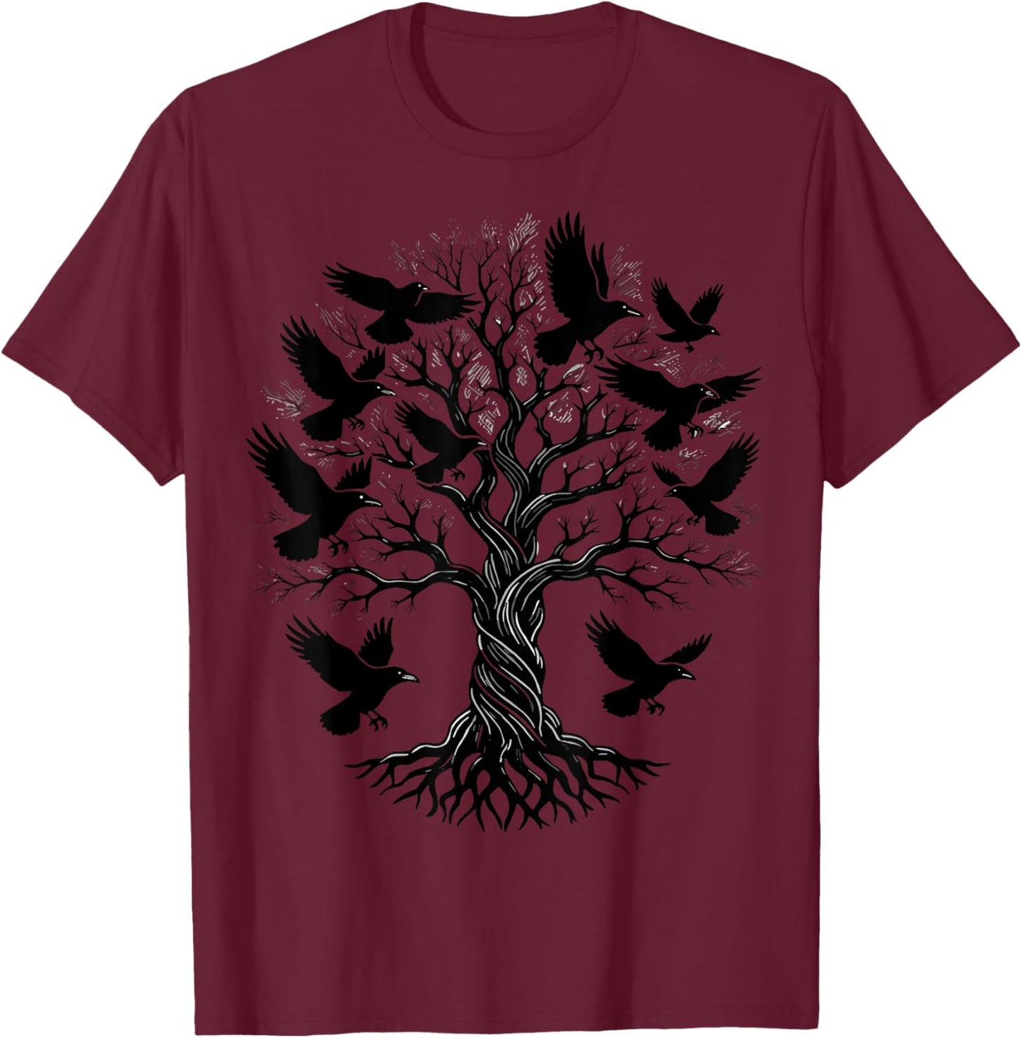 Gothic Raven Tree Retro T-Shirt - T-Shirt | Maroon
