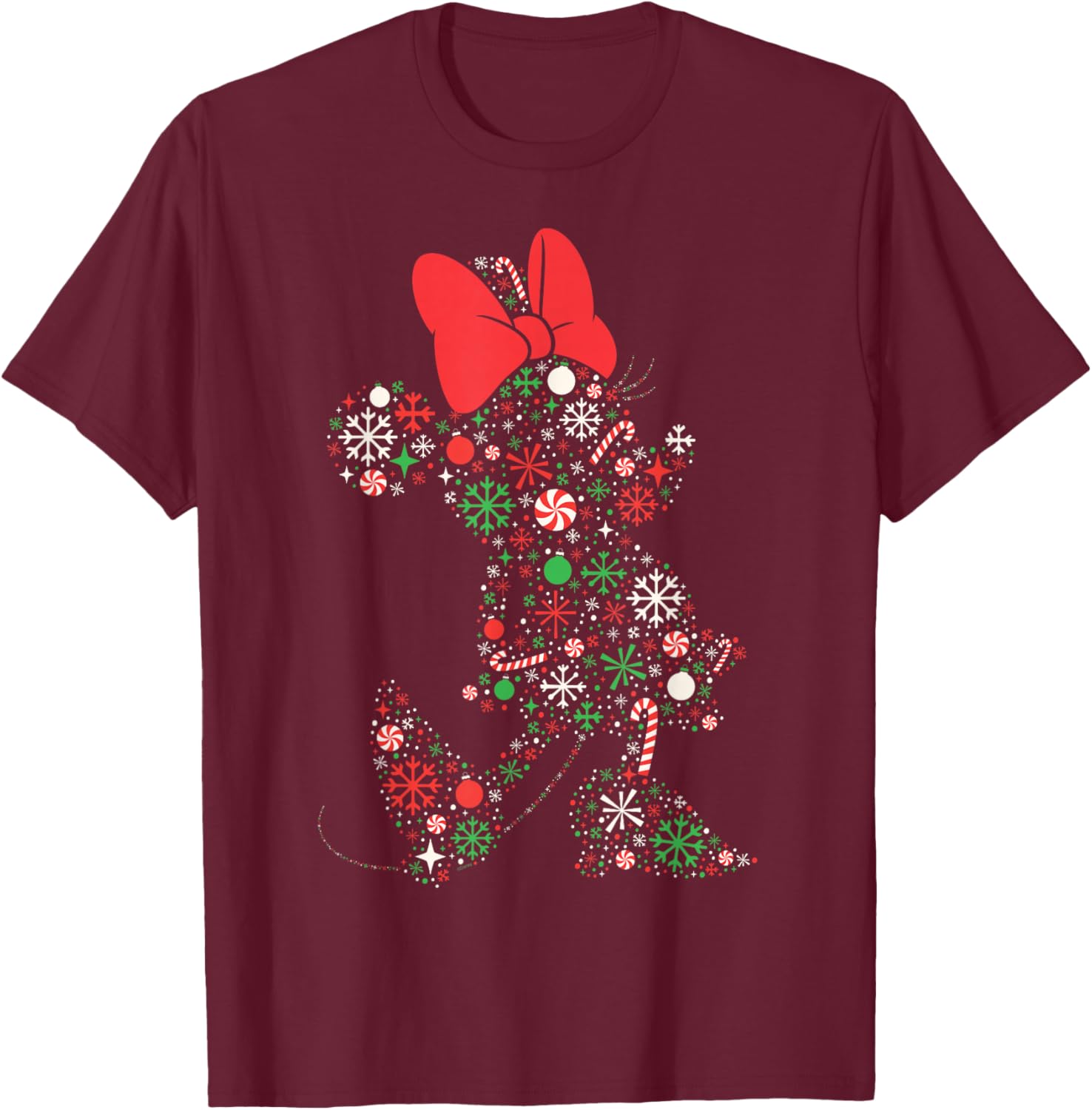 Disney Minnie Mouse Christmas Holiday Icon Filled Silhouette T-Shirt - T-Shirt | Maroon