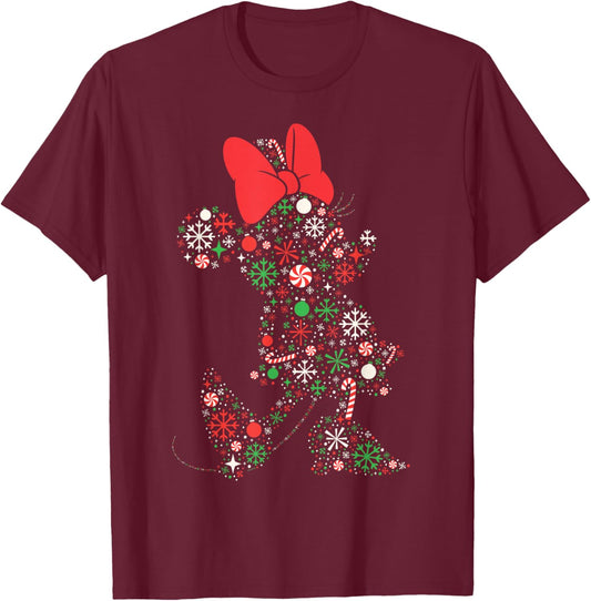 Disney Minnie Mouse Christmas Holiday Icon Filled Silhouette T-Shirt - T-Shirt | Maroon