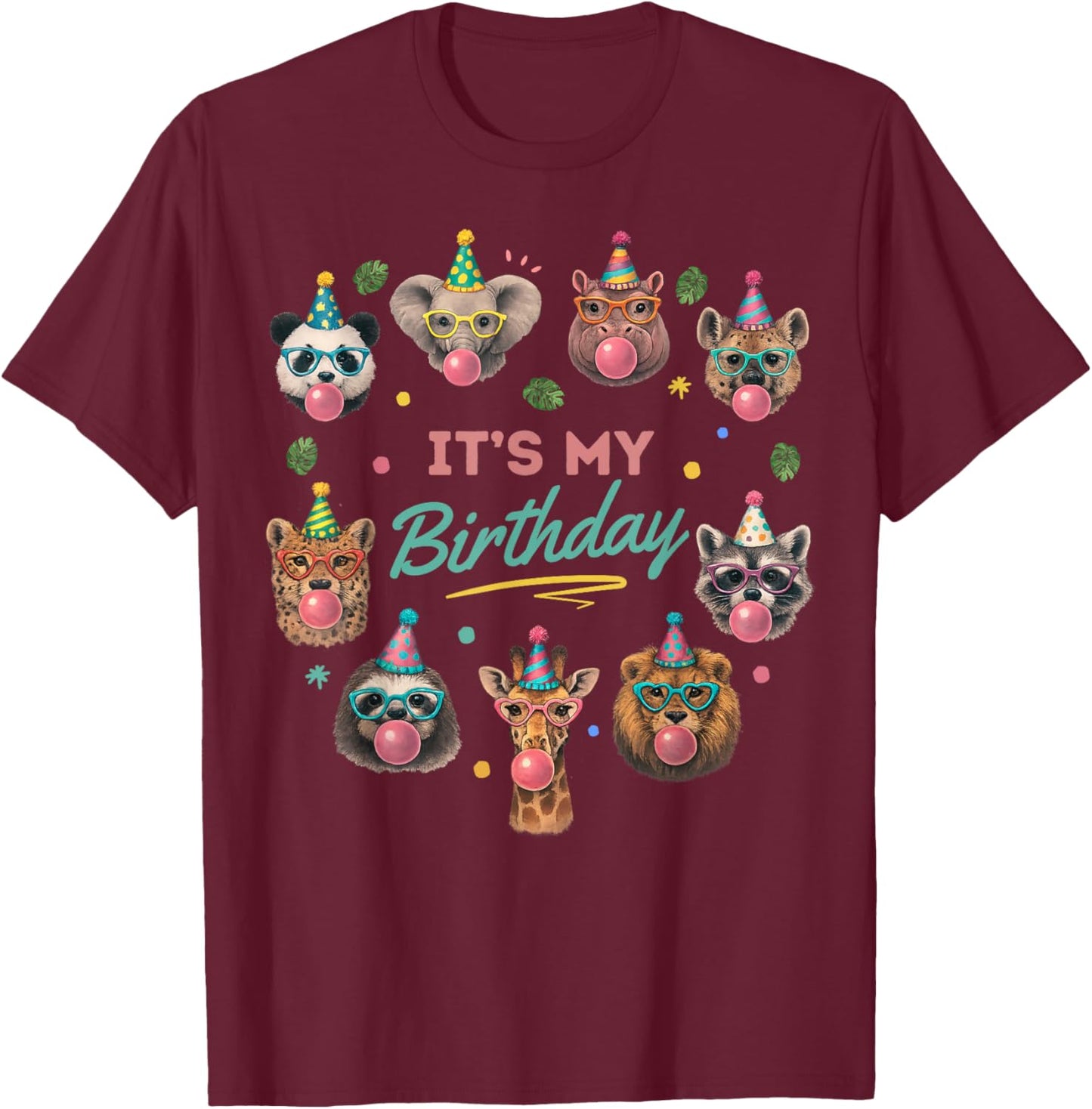 Wild Jungle Animal Birthday Safari T-Shirt - T-Shirt | Maroon