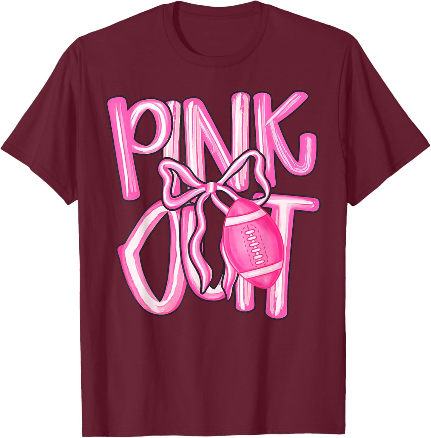 Pink Out Football Bow Preppy Breast Cancer Awareness Women T-Shirt - T-Shirt | Maroon