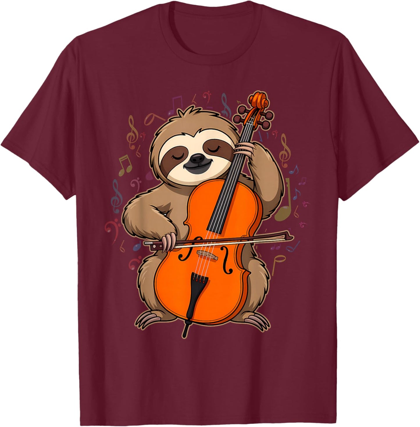 Cellist Sloth Cello Player Orchestra Music Animal T-Shirt - T-Shirt | Maroon