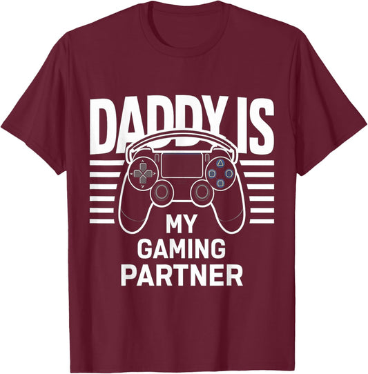 Daddy is My Gaming Partner Gaming Dad Fathers Day T-Shirt - T-Shirt | Maroon