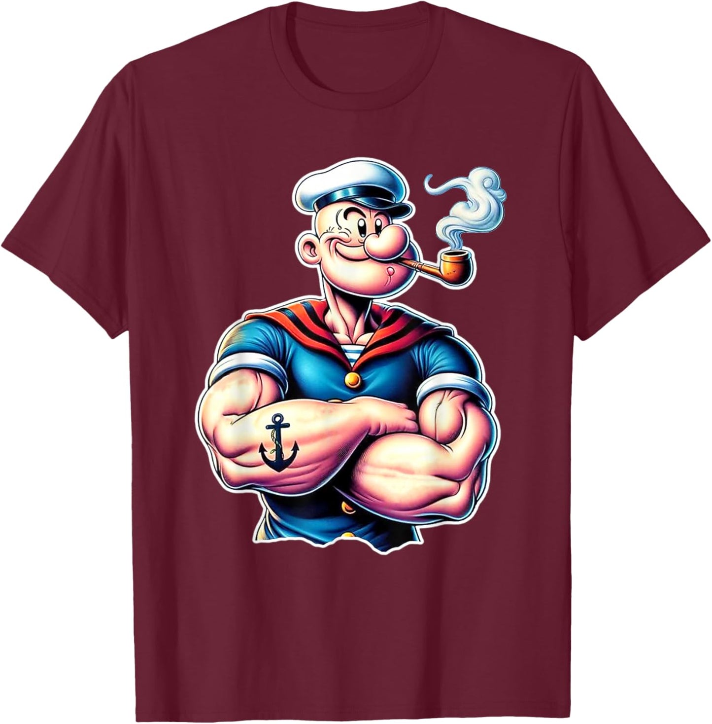 Vintage Pop Eye Cartoon Muscular Tattoo T-Shirt - T-Shirt | Maroon