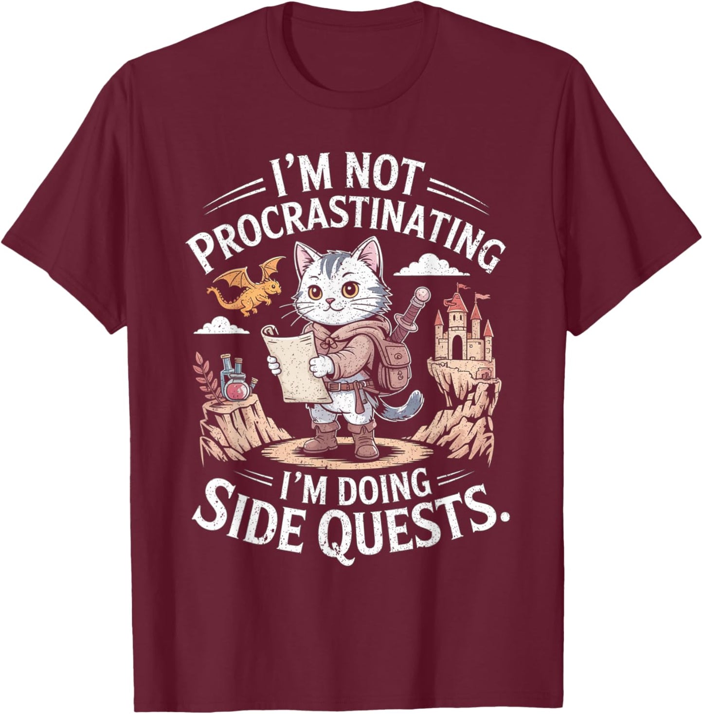 I'm Not Procrastinating I'm Doing Side Quests RPG Gamer T-Shirt - T-Shirt | Maroon