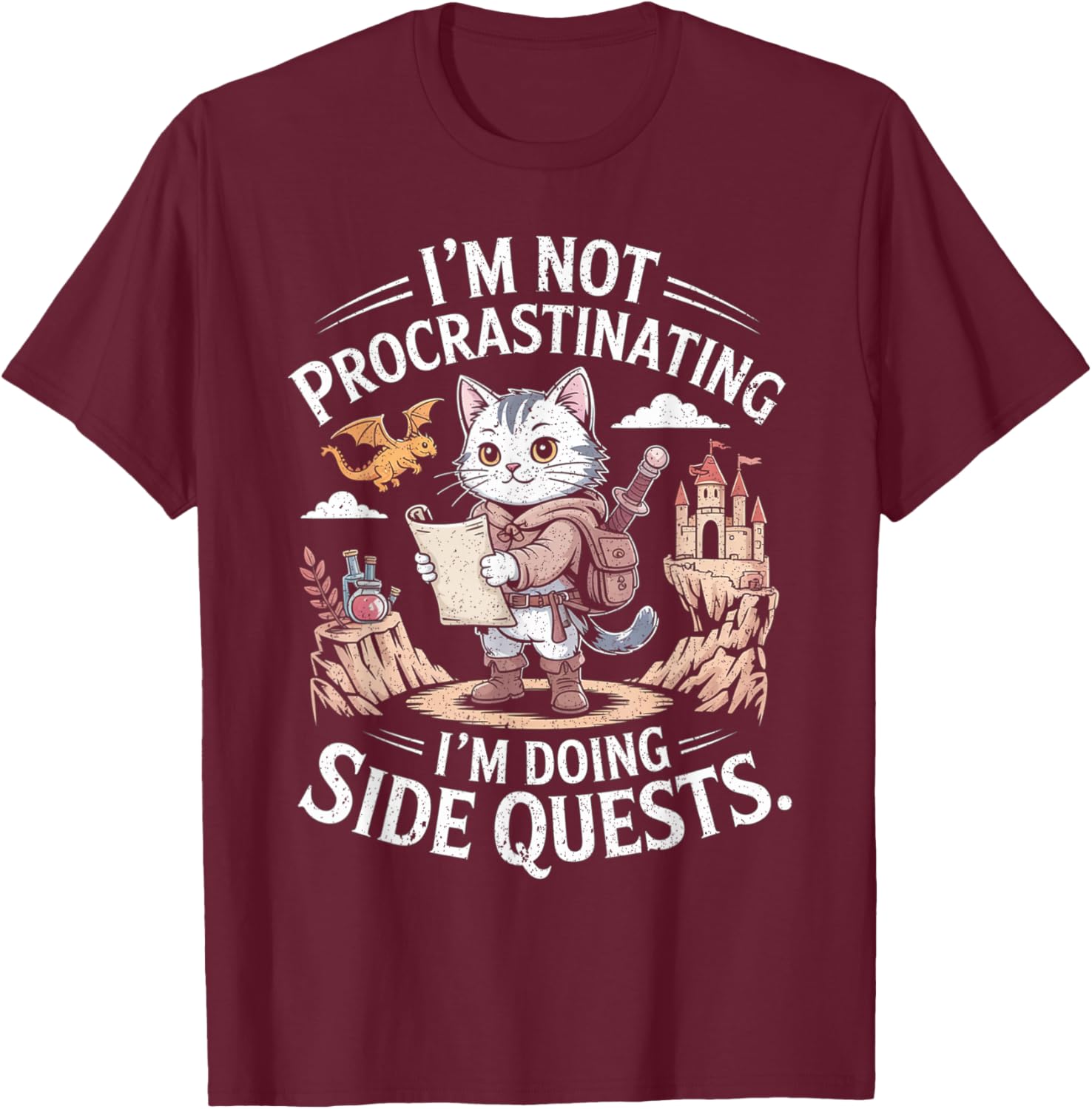 I'm Not Procrastinating I'm Doing Side Quests RPG Gamer T-Shirt - T-Shirt | Maroon