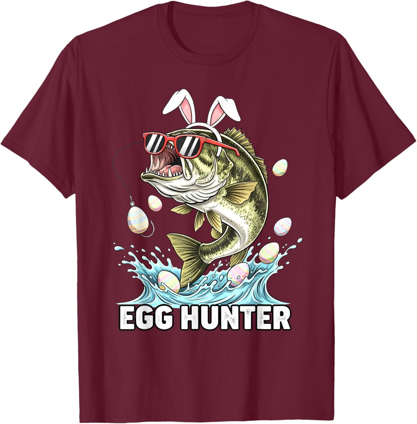 Egg Hunter Easter Funny Fishing Easter Bunny Ears Fisherman T-Shirt - T-Shirt | Maroon