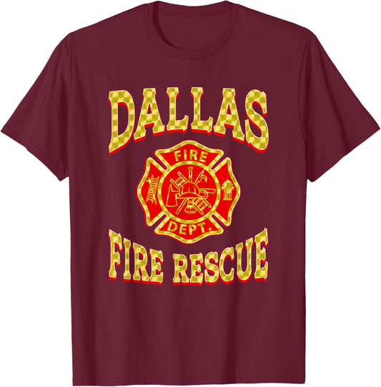 Retro Dallas Fire Department Flag Texas Firefighter T-Shirt - T-Shirt | Maroon