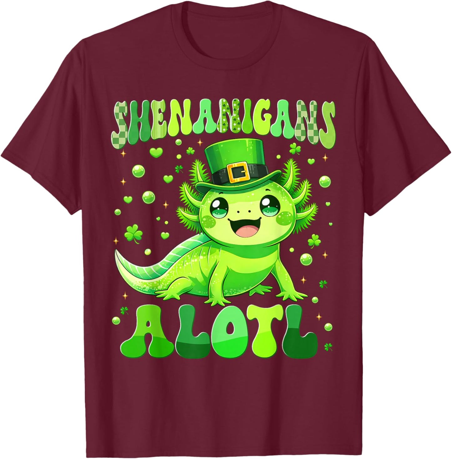 Funny Shenanigans Alotl Axolotl St Patricks Day Boy Kid T-Shirt - T-Shirt | Maroon