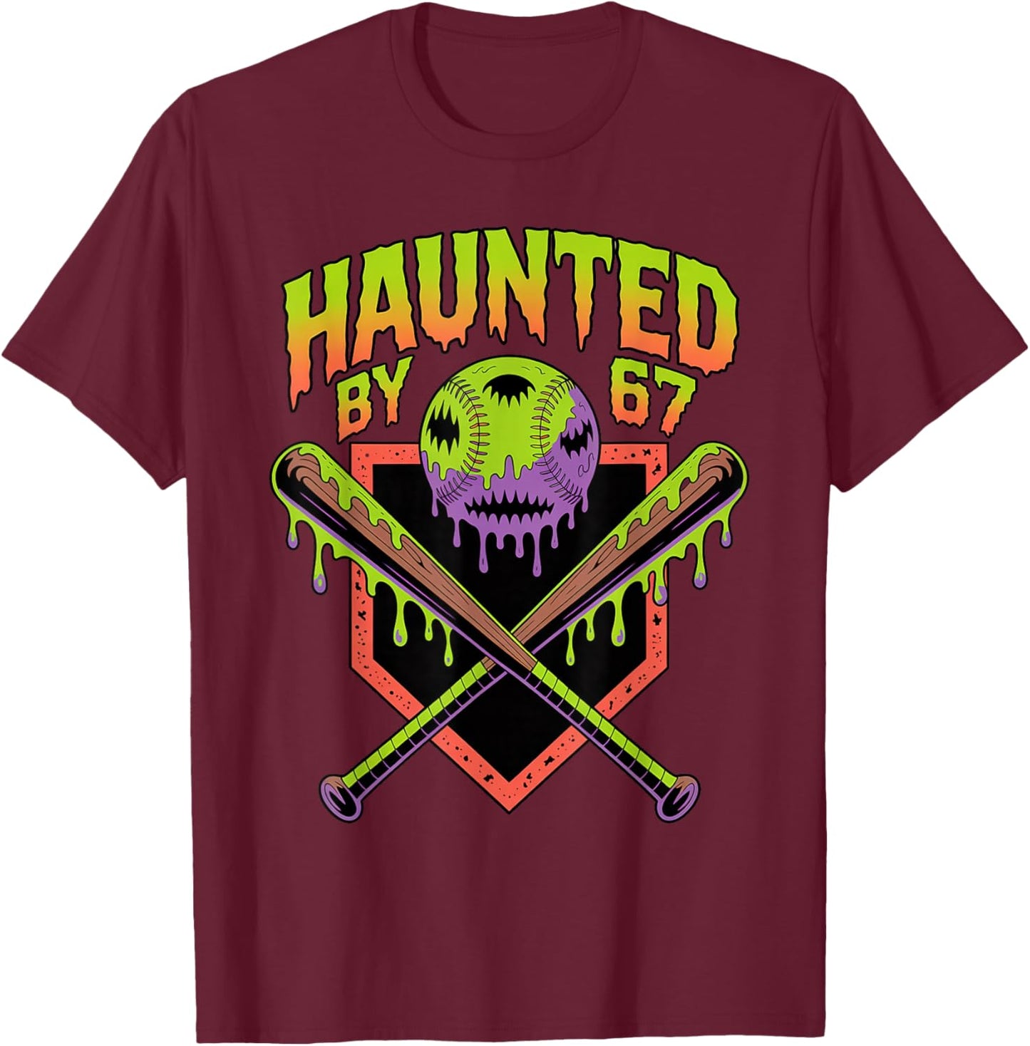 Funny Halloween Haunted by 67 Spooky Baseball Halloween T-Shirt - T-Shirt | Maroon