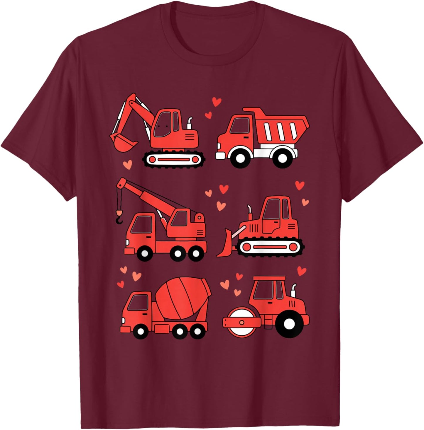Construction Trucks Design Boys Excavator Valentines T-Shirt - T-Shirt | Maroon