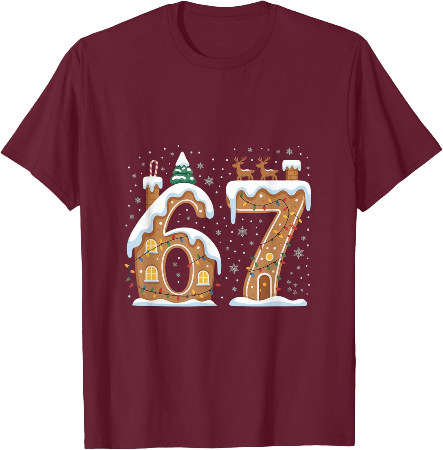 Christmas 67 Funny Xmas Six Seven Ugly Sweater 6-7 T-Shirt - T-Shirt | Maroon