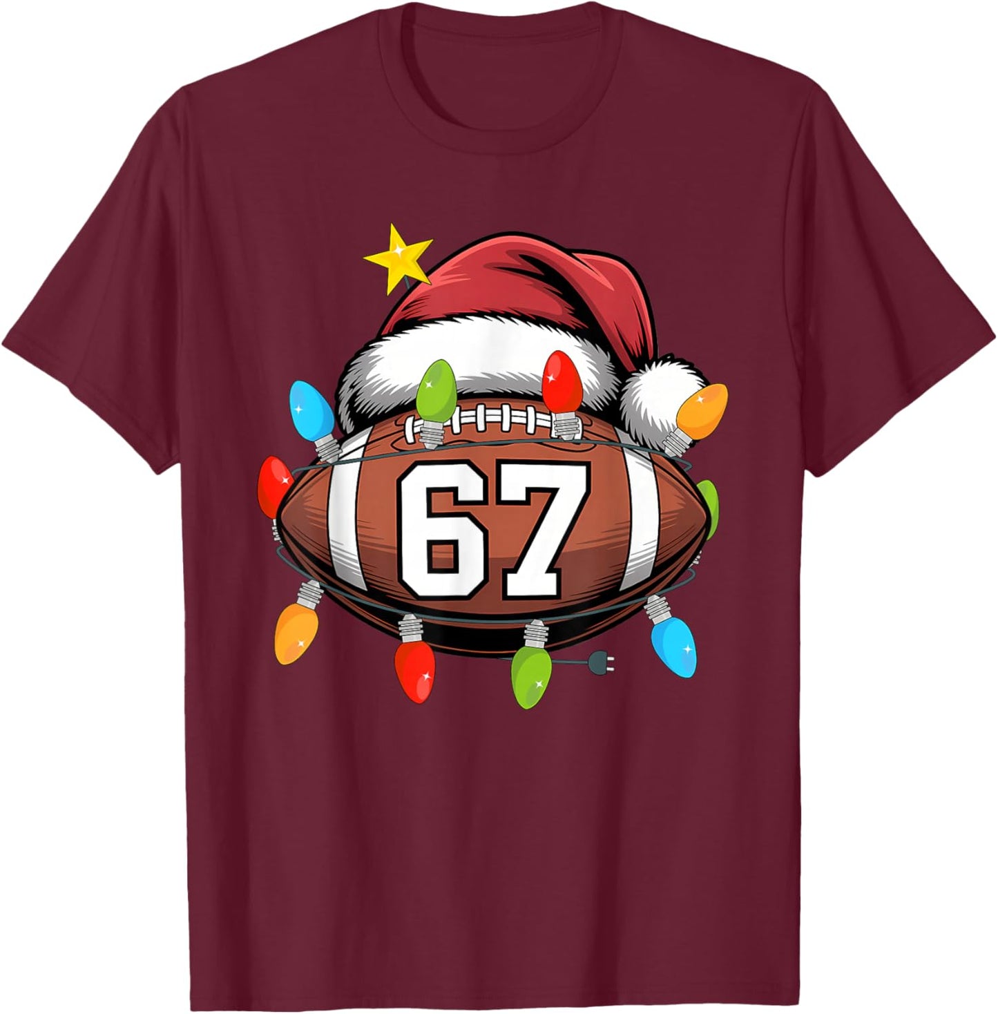 Christmas 67 Meme Football Santa Hat Funny Xmas Boys Men T-Shirt - T-Shirt | Maroon
