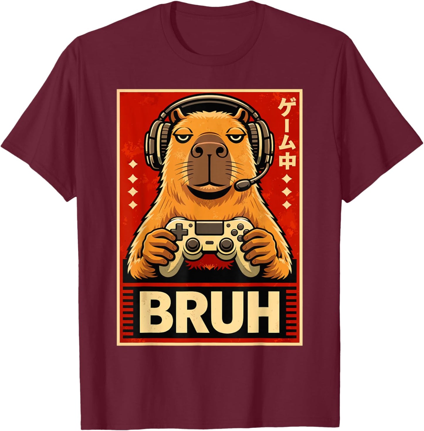 Bruh Gamer Capybara Funny Animal Gaming Design T-Shirt - T-Shirt | Maroon