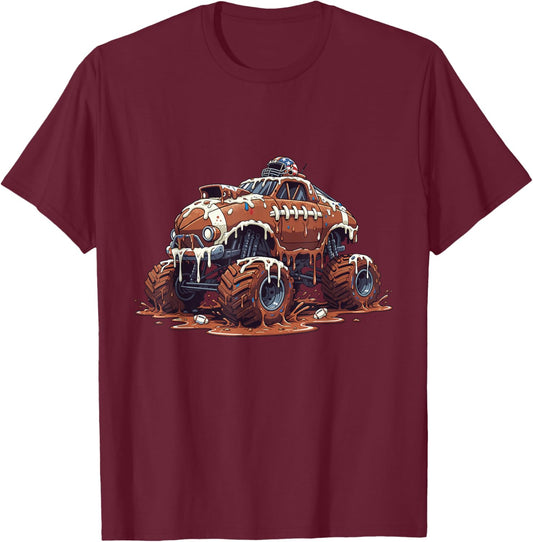 Football Drip Monsters Truck Muddy Gridiron Power Drive T-Shirt - T-Shirt | Maroon