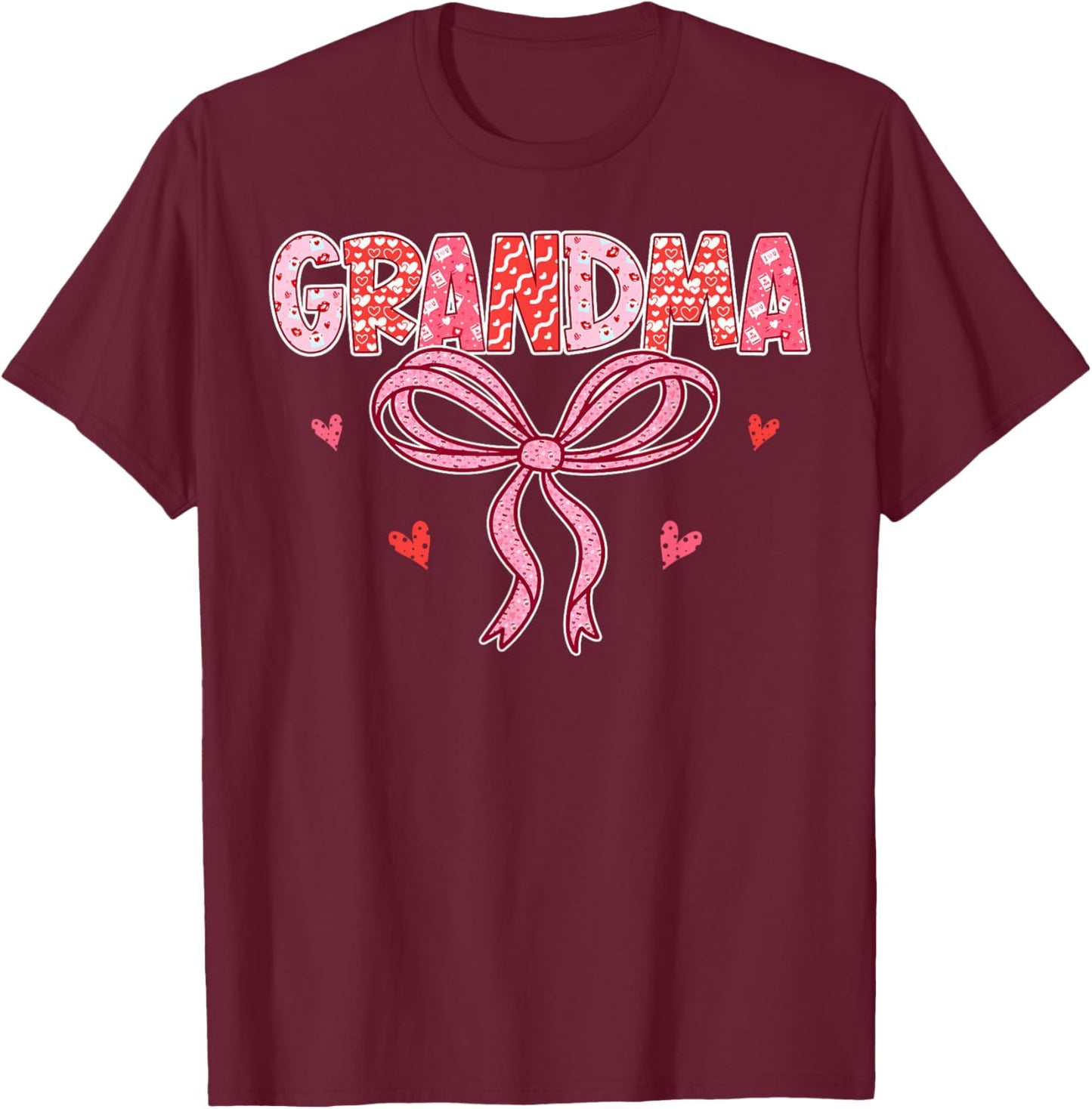 Grandma Valentine Pink Coquette Bow Valentine's Day T-Shirt - T-Shirt | Maroon
