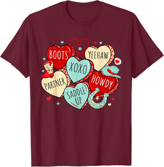 Valentines Howdy Western Life Cowboys Cowgirls Rodeo Country T-Shirt - T-Shirt | Maroon