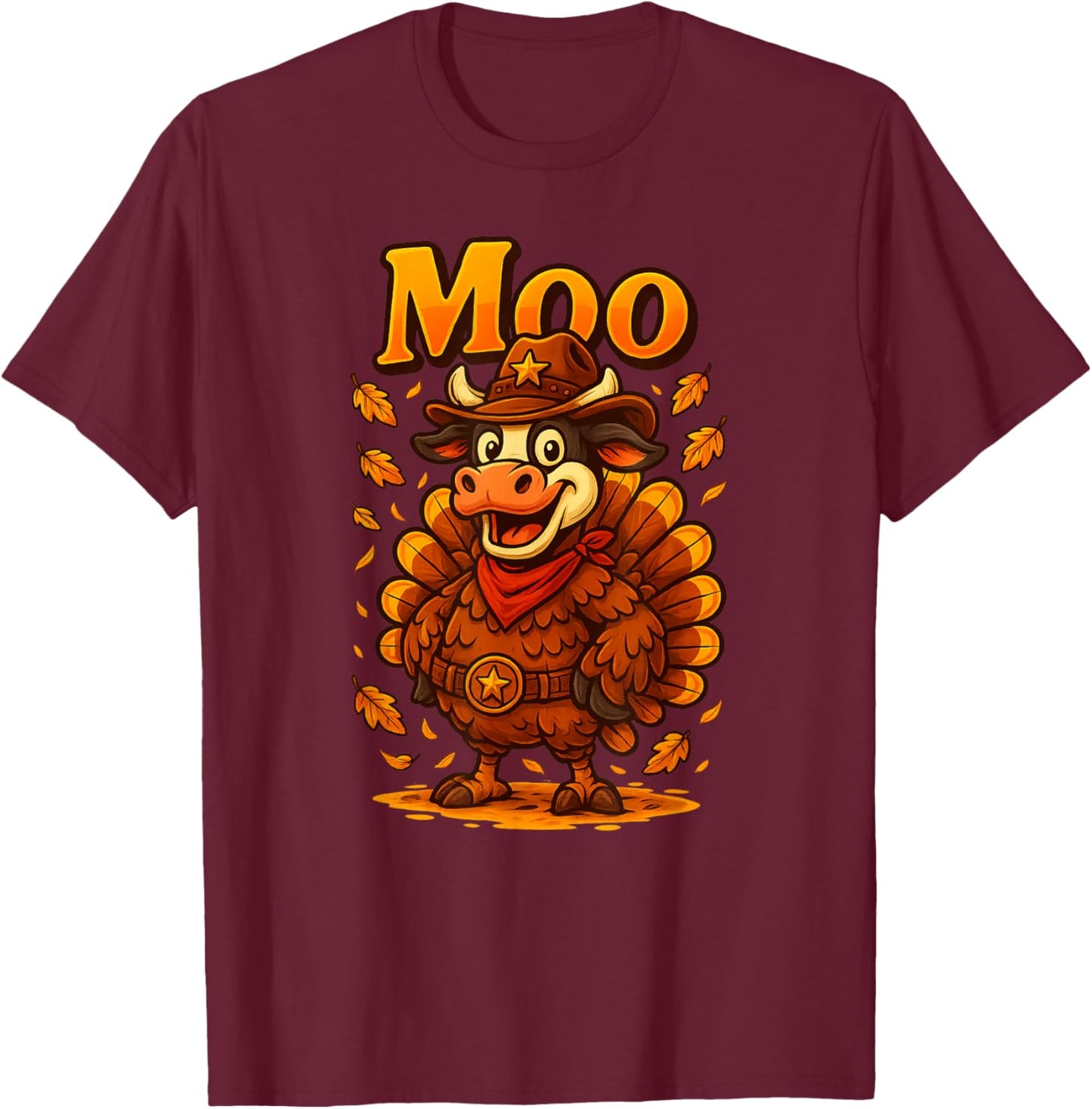 Funny Thanksgiving Moo – Cow in Turkey Texas Design T-Shirt - T-Shirt | Maroon
