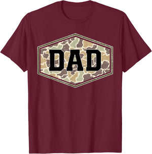 Retro Varsity Camo Dad Duck Hunting Camouflage Father’s Day T-Shirt - T-Shirt | Maroon