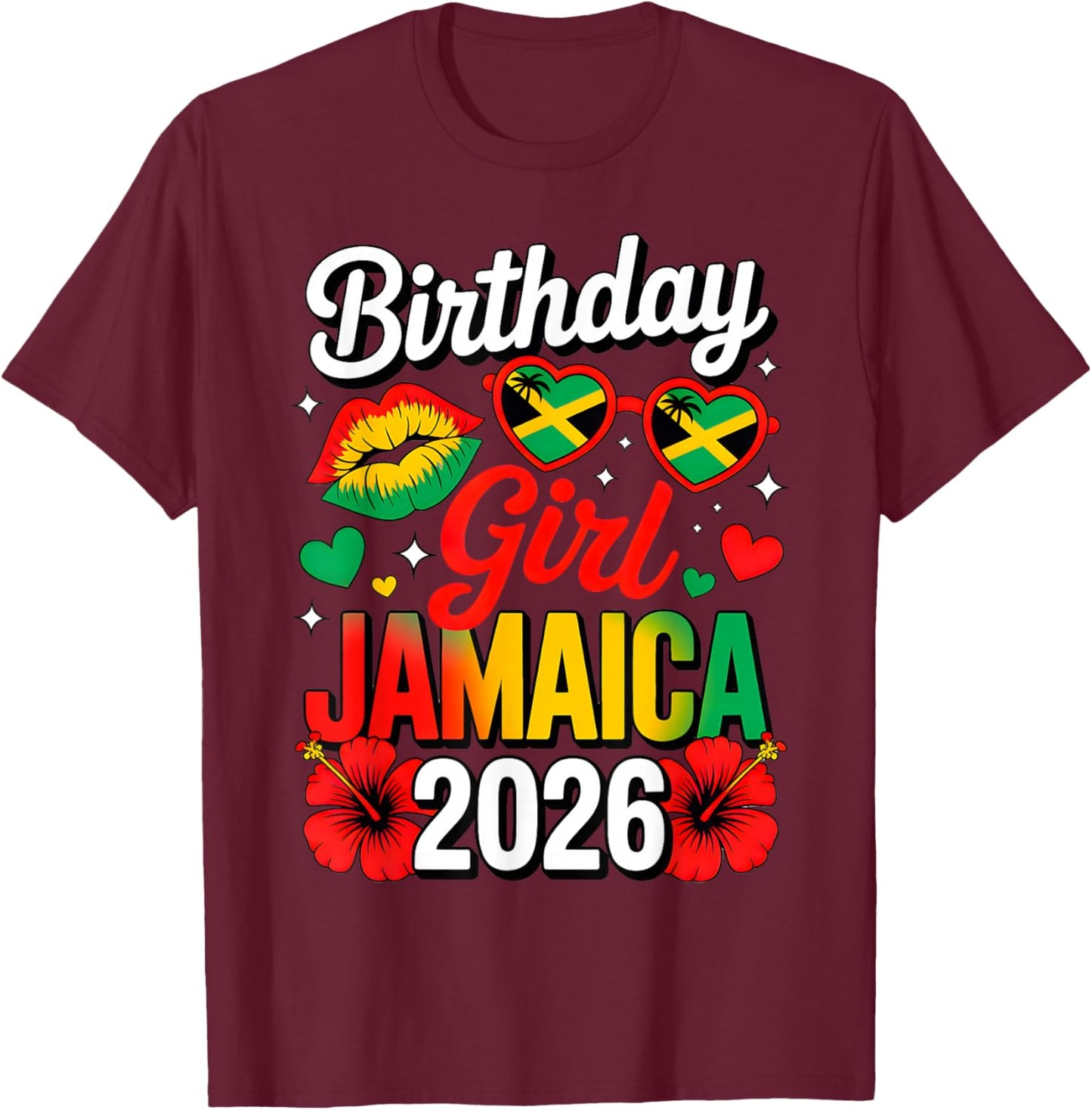 Birthday Crew Jamaica 2026 Family Reunion & Girls Trip T-Shirt - T-Shirt | Maroon
