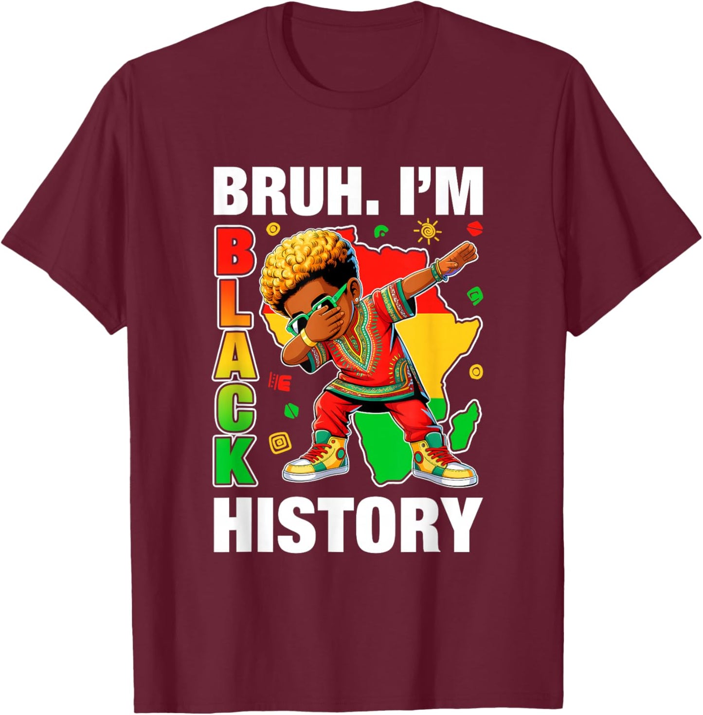 I Am Black History Dabbing Afro Men Boy Black History Month T-Shirt - T-Shirt | Maroon