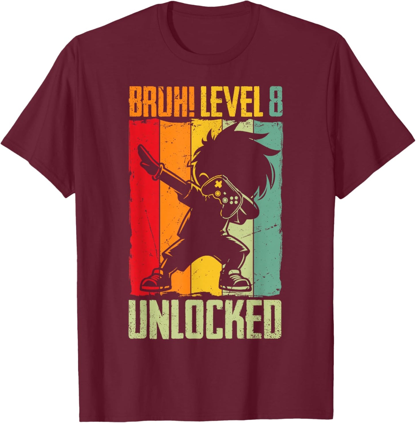 Bruh Level 8 Unlocked 8 Year Old 8th Birthday Dabbing Boy T-Shirt - T-Shirt | Maroon