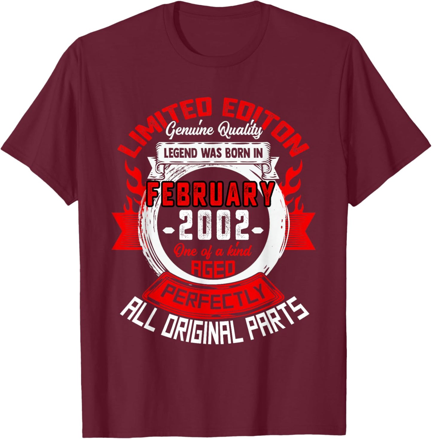 24th Birthday Gift Legend Born in February 2002 24 Yrs Old T-Shirt - T-Shirt | Maroon