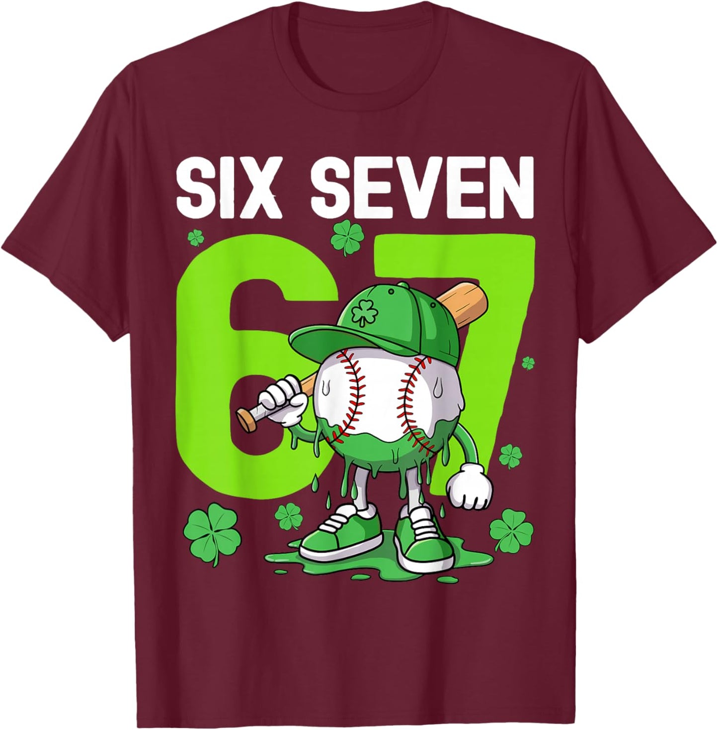 Boys St Patricks Day 67 Six Seven Baseball Ice Cream Drip T-Shirt - T-Shirt | Maroon