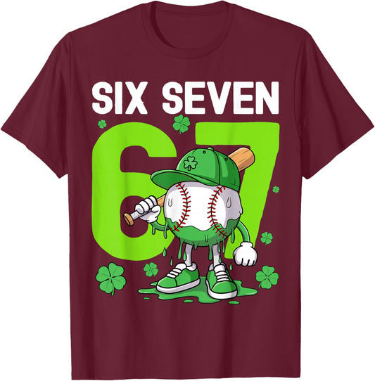 Boys St Patricks Day 67 Six Seven Baseball Ice Cream Drip T-Shirt - T-Shirt | Maroon