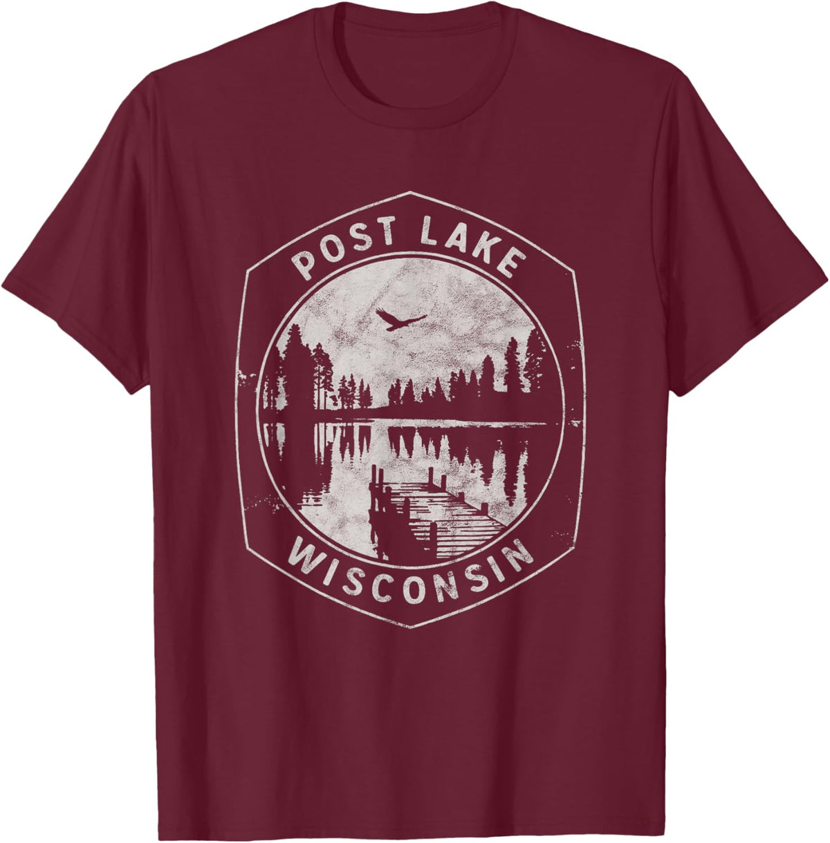 Vintage Post Lake Wisconsin Outdoors Vacation T-Shirt - T-Shirt | Maroon