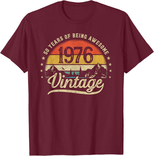 Vintage 1976 50 Years Old 50th Birthday T-Shirt - T-Shirt | Maroon