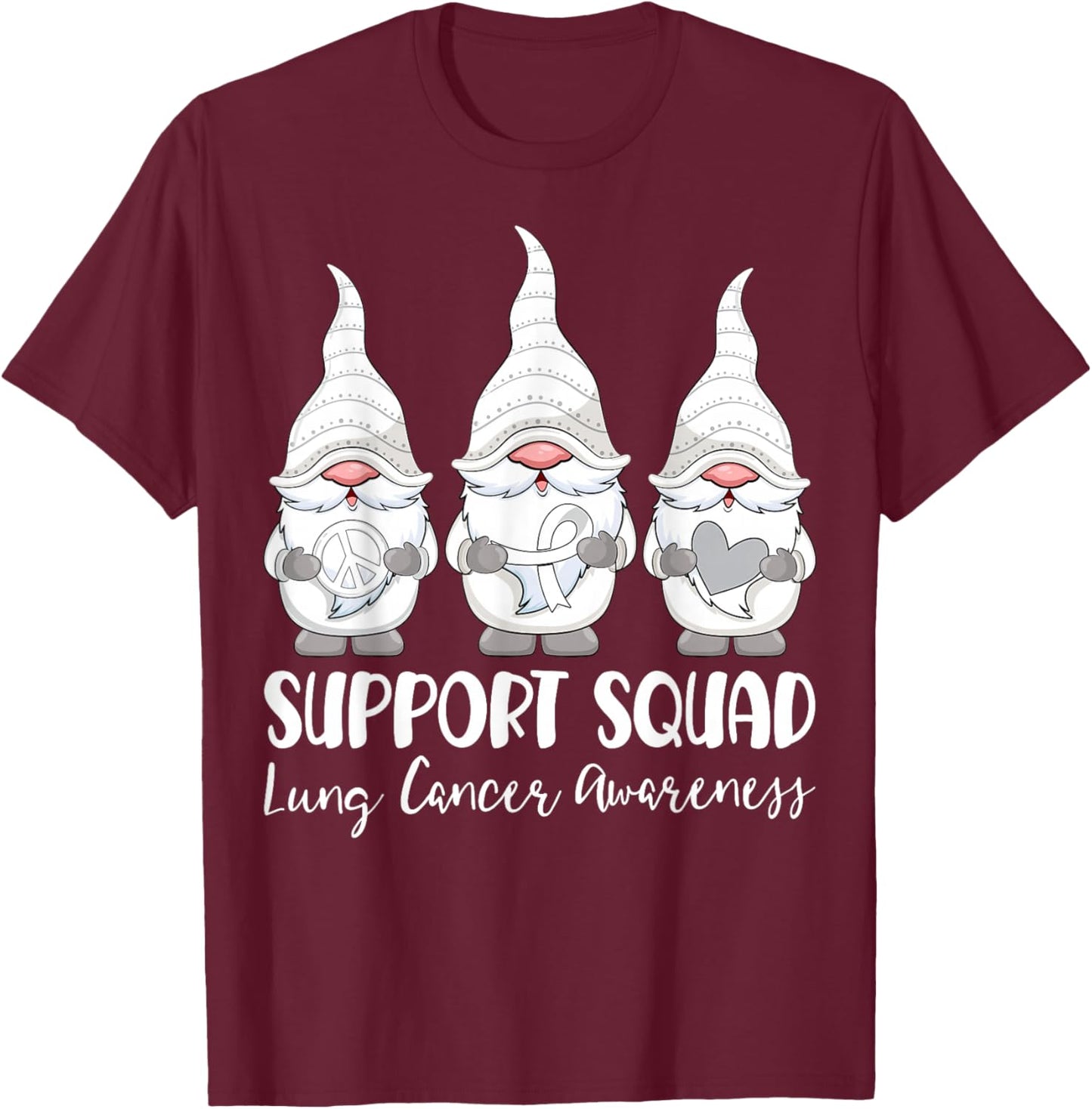 Support Squad Lung Cancer Awareness Month Gnome T-Shirt - T-Shirt | Maroon