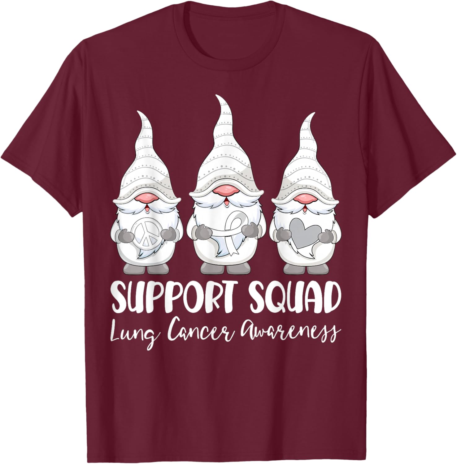 Support Squad Lung Cancer Awareness Month Gnome T-Shirt - T-Shirt | Maroon