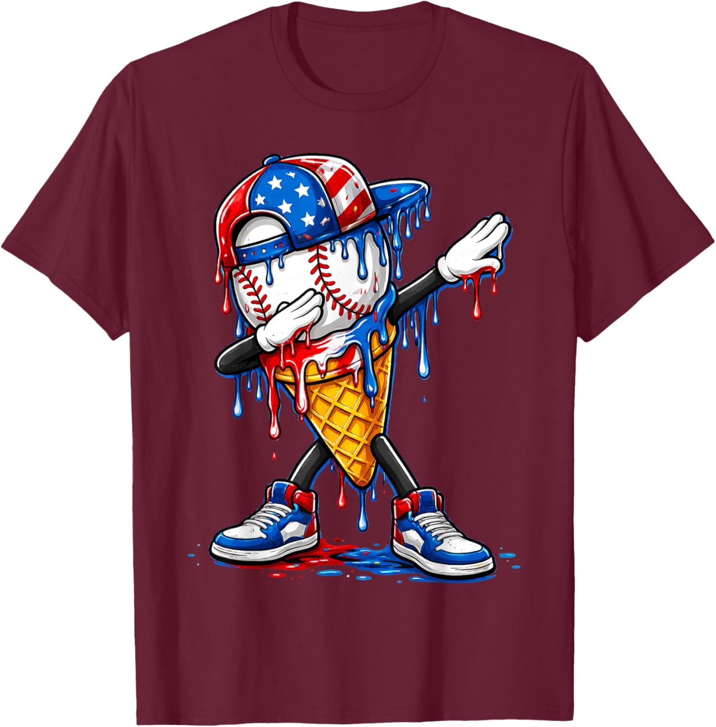 Baseball Drip American Flag for Boys Kids Youth 4th of July T-Shirt - T-Shirt | Maroon